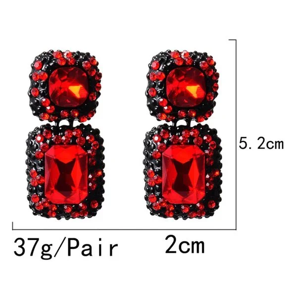 "New Rectangle Red Big Bright Pendant Dangle Earring, - Picture 2 of 3